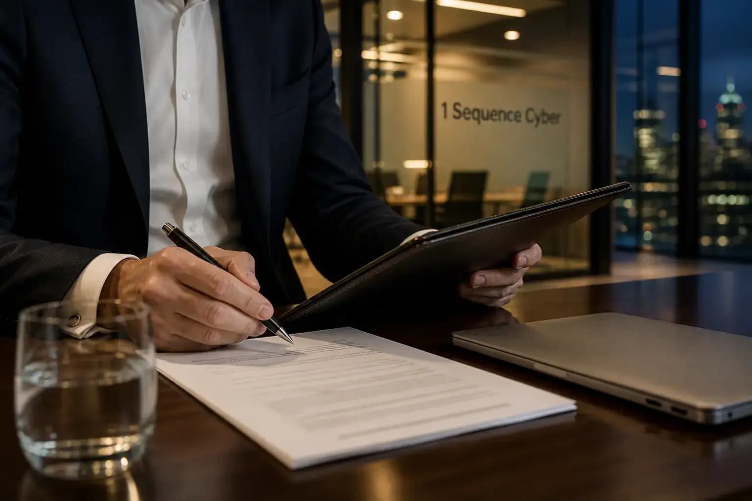 Senior consultant reviewing compliance documentation